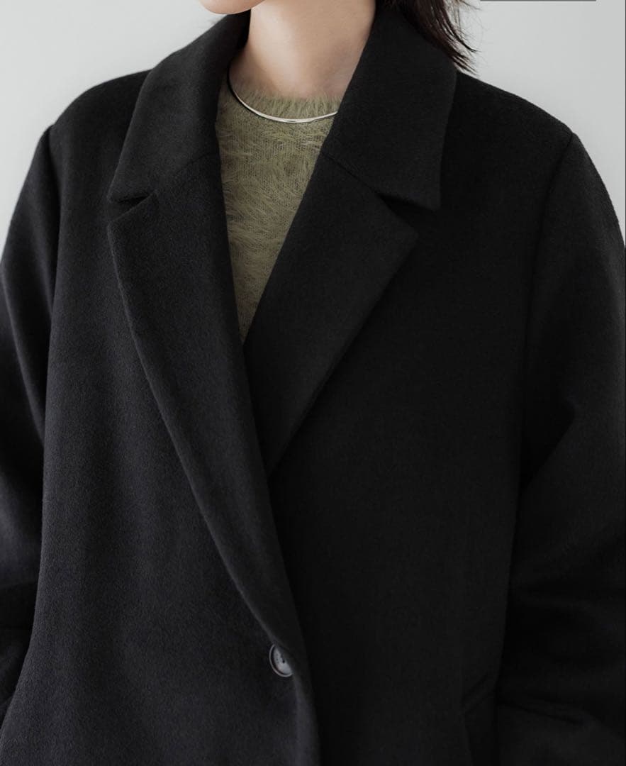 crewre ブラック チェスターコート ウエストベルト付き