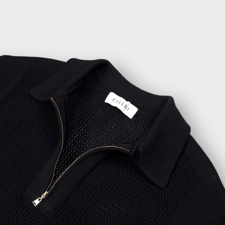 CULLNI【Mesh Knit ZIp Up Polo Shirt】
