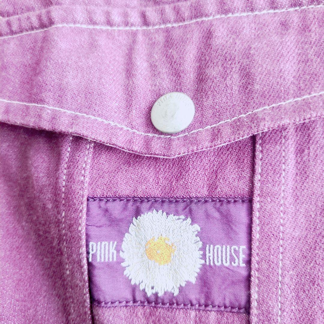 美品 ピンクハウス コットン 紫 オーバーオール ギンガム裏地 マーガレット