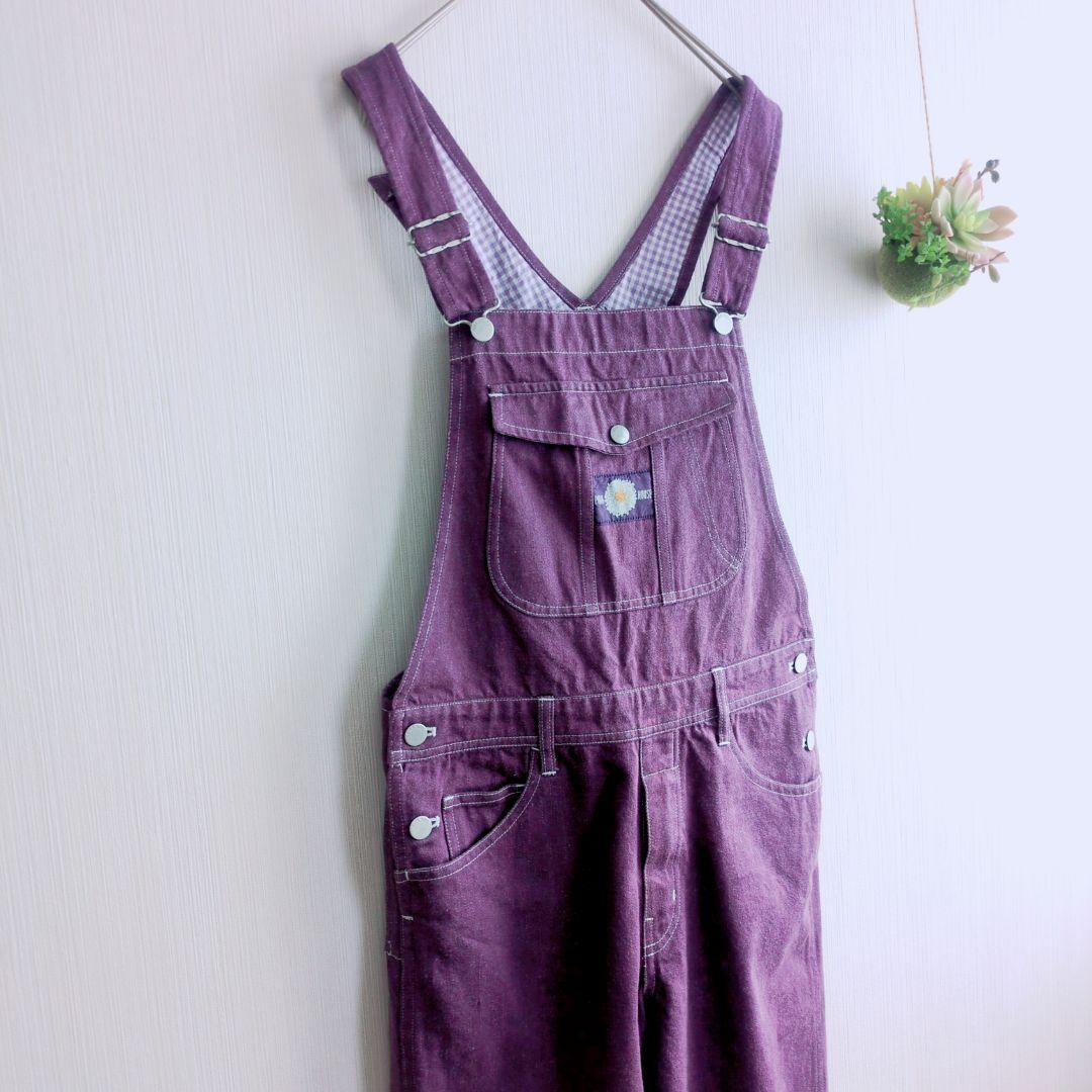 美品 ピンクハウス コットン 紫 オーバーオール ギンガム裏地 マーガレット