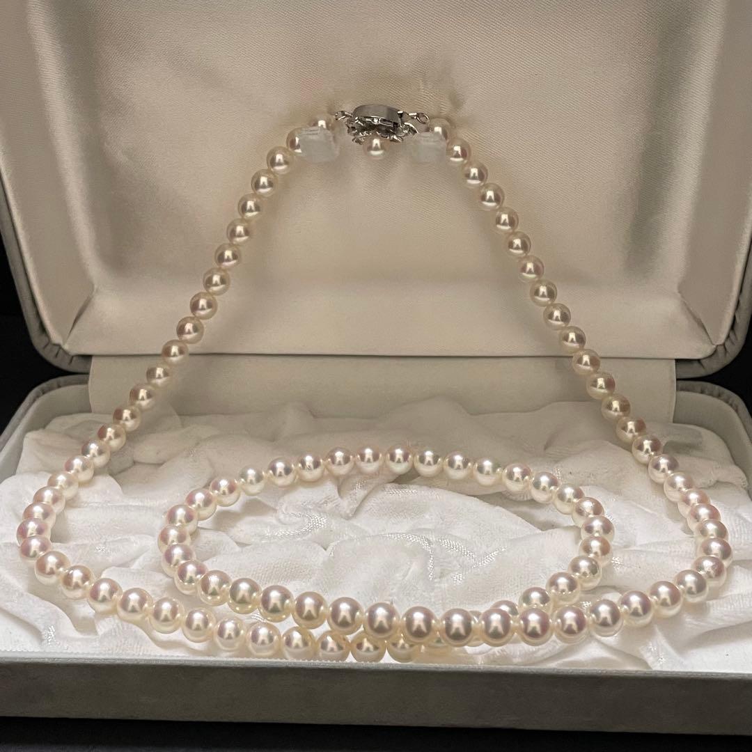 【テリ花珠級✨】あこや真珠 セミロングネックレス 7.0 パール オーロラ干渉色