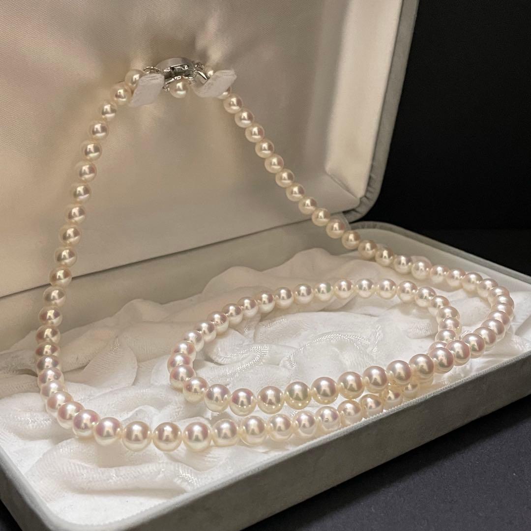 【テリ花珠級✨】あこや真珠 セミロングネックレス 7.0 パール オーロラ干渉色