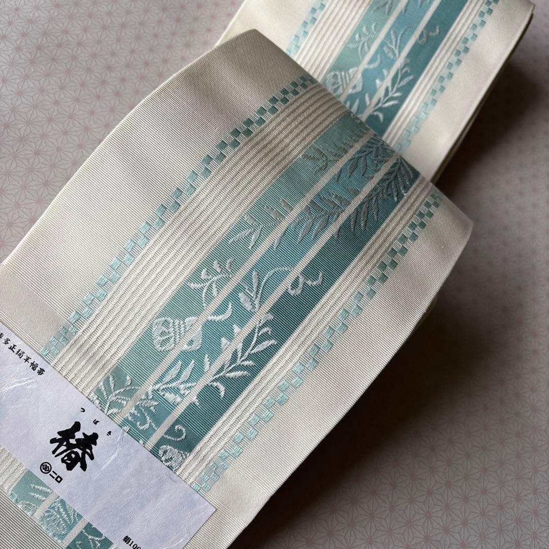 OB91本場筑前博多織　小袋帯　(半幅帯) 椿　本袋　正絹　新品