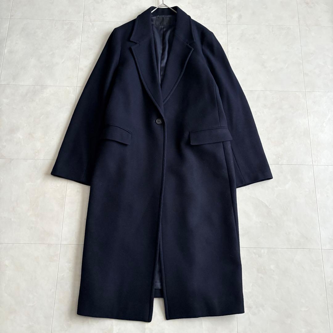 美品✨ ICB ウールチェスターロングコート 濃紺44 大きいサイズ ゆったり
