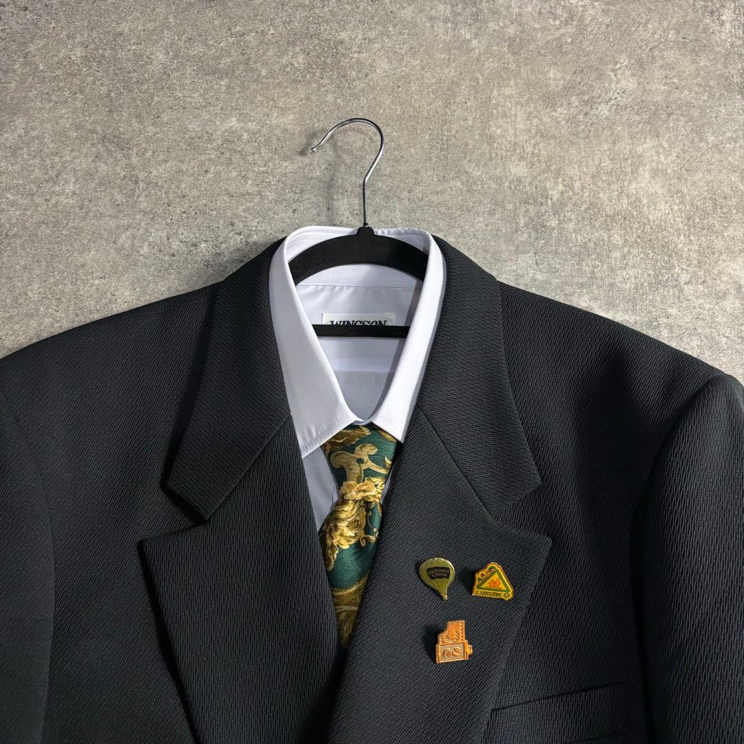 【vintage】セットアップ ダブルスーツ グレーネイビー 極上ウール