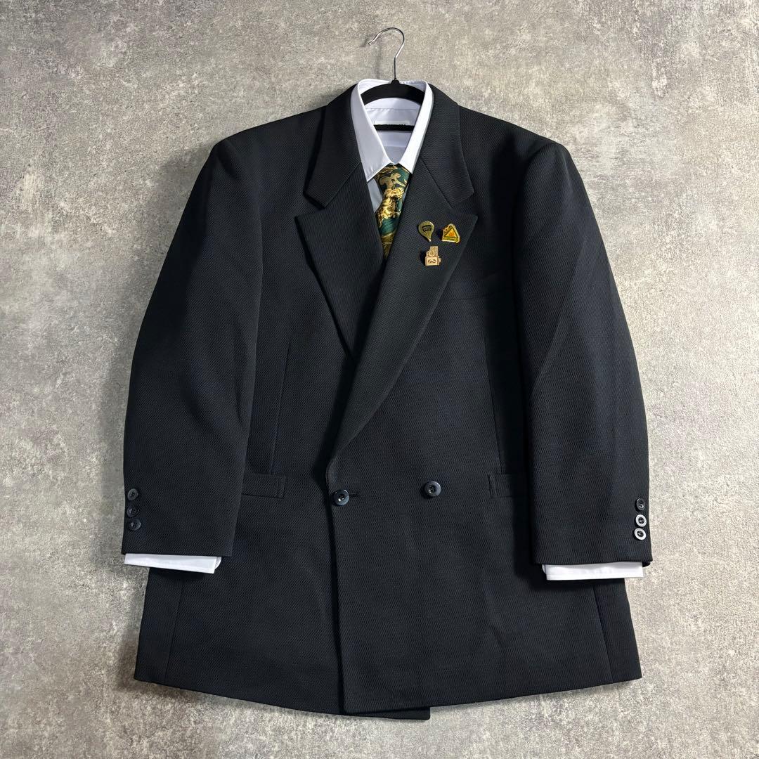 【vintage】セットアップ ダブルスーツ グレーネイビー 極上ウール