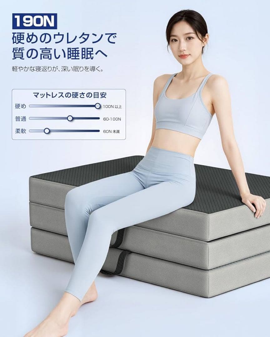 折りたたみ マットレス セミダブル 厚さ10cm 高反発 敷き布団 ブラック