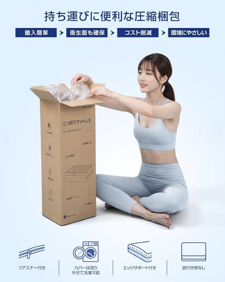 折りたたみ マットレス セミダブル 厚さ10cm 高反発 敷き布団 ブラック