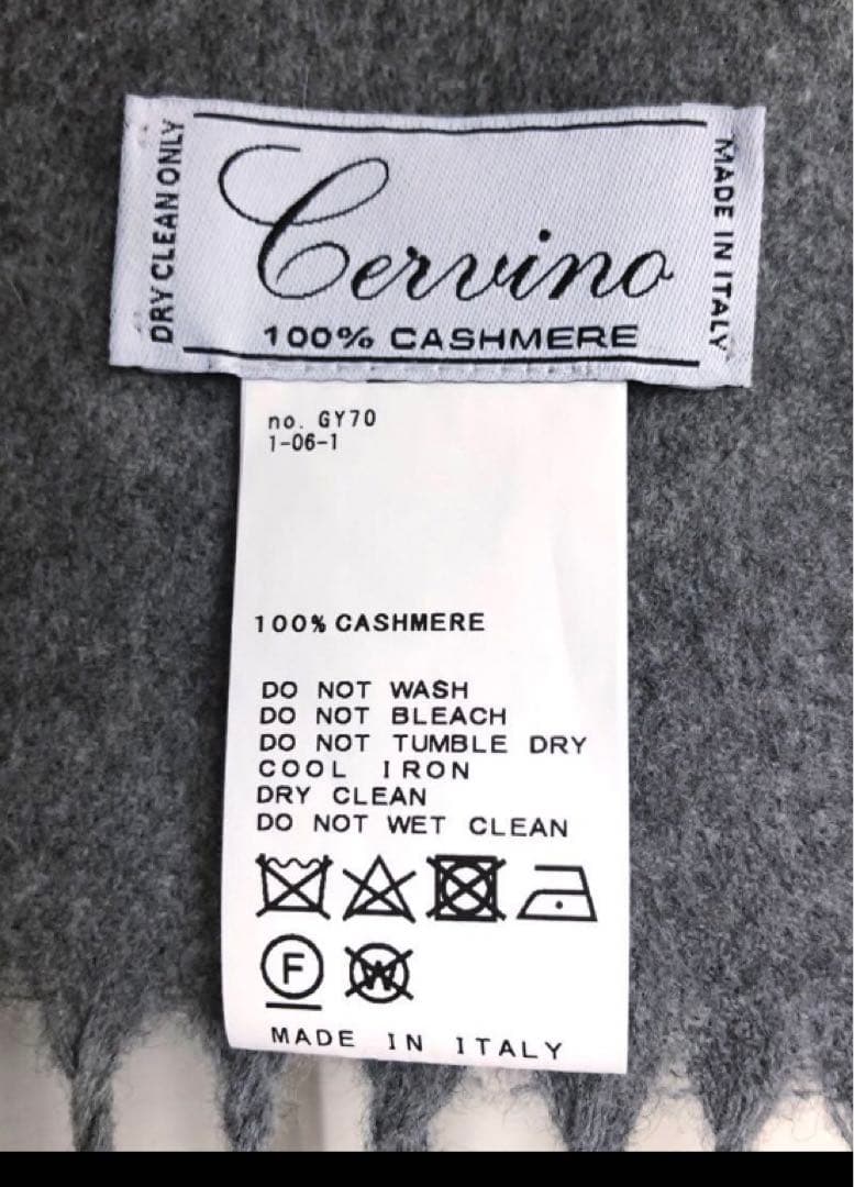 204×103 CERVINO カシミヤストール 大判　グレー セルビノ
