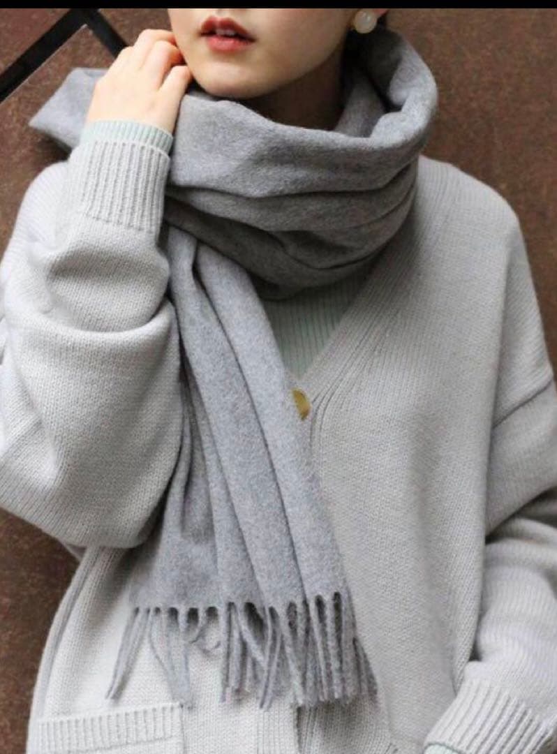 204×103 CERVINO カシミヤストール 大判　グレー セルビノ