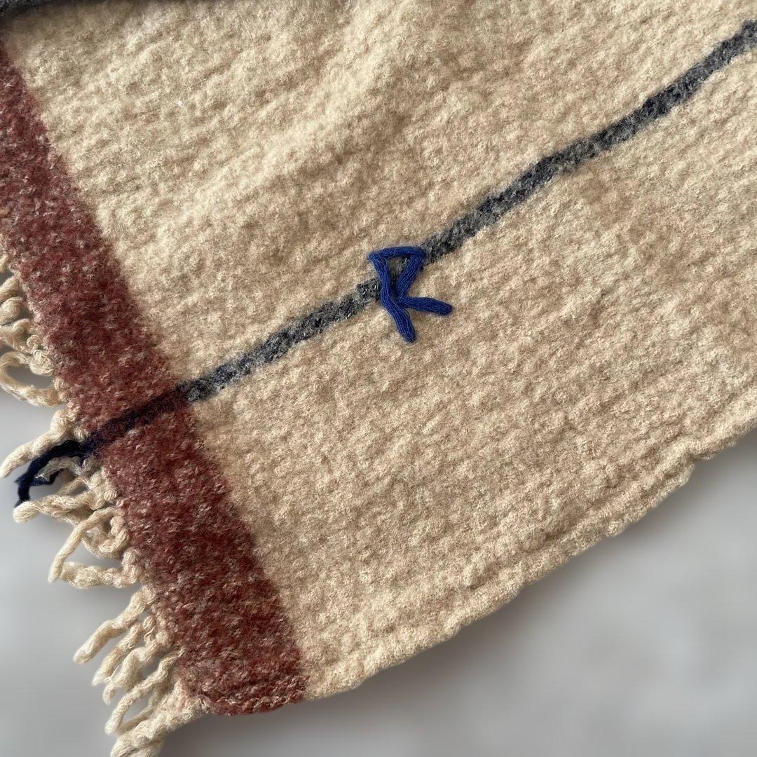 美品【レア】45R ウール100% ストライプマフラー フリンジ付き