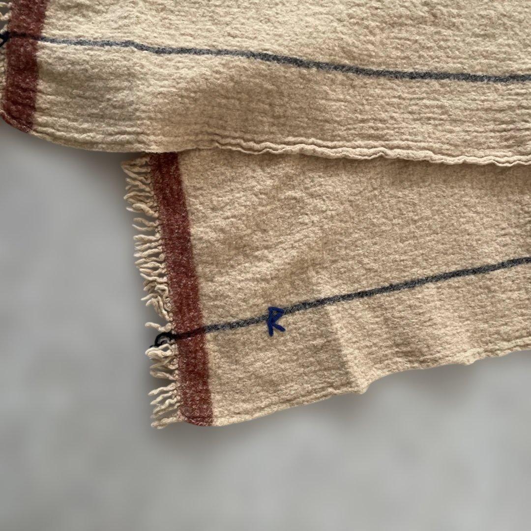 美品【レア】45R ウール100% ストライプマフラー フリンジ付き