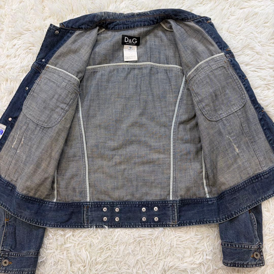 D&G ドルチェアンドガッバーナ デニムジャケット ロゴワッペン ダメージ加工M