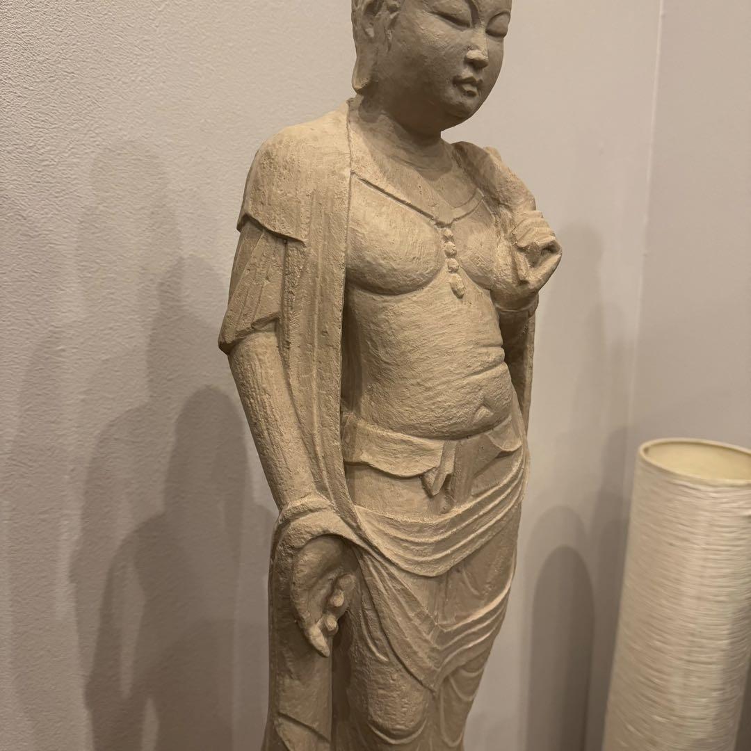 聖観音菩薩立像 石像 台座付 大型サイズ(高さ74cm)