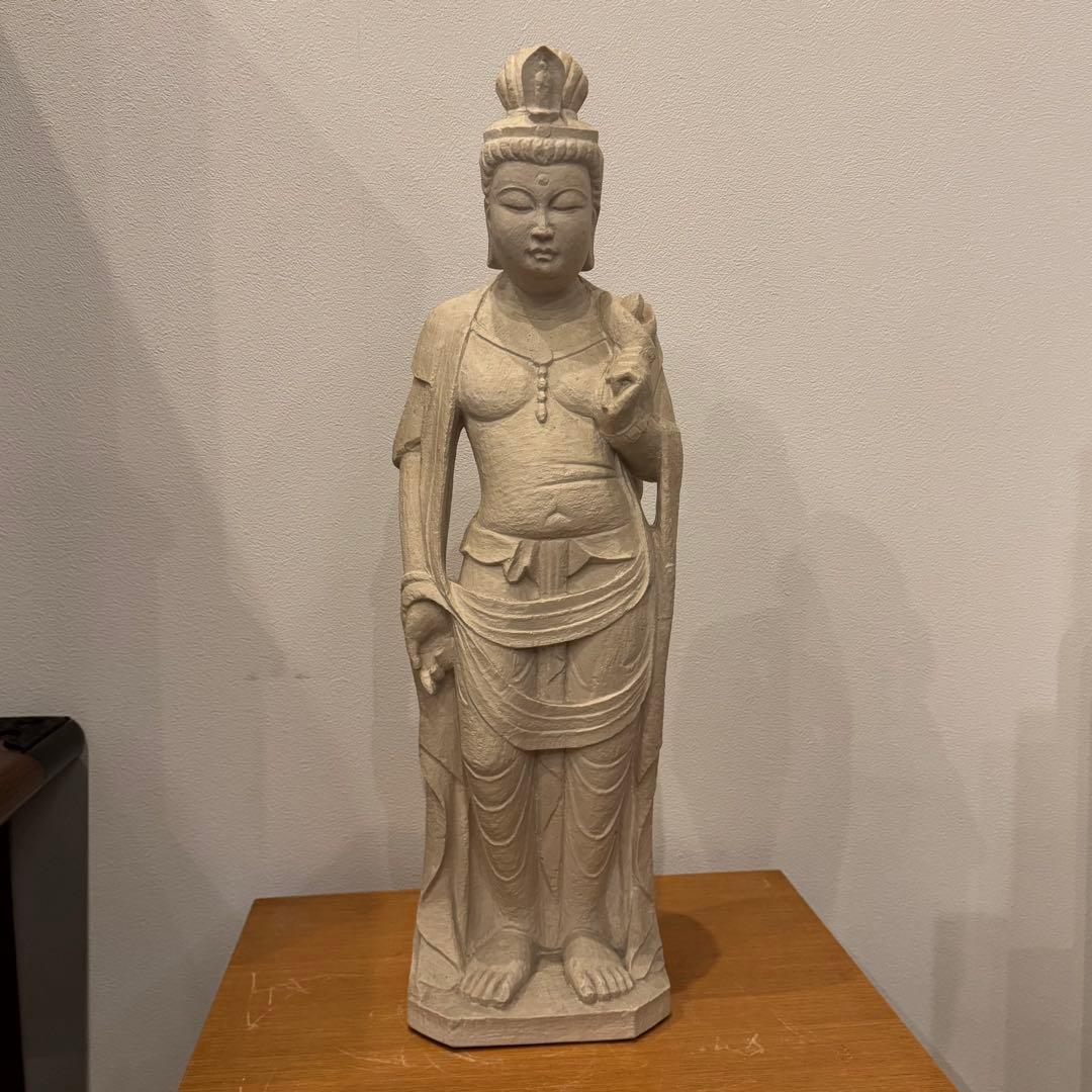 聖観音菩薩立像 石像 台座付 大型サイズ(高さ74cm)