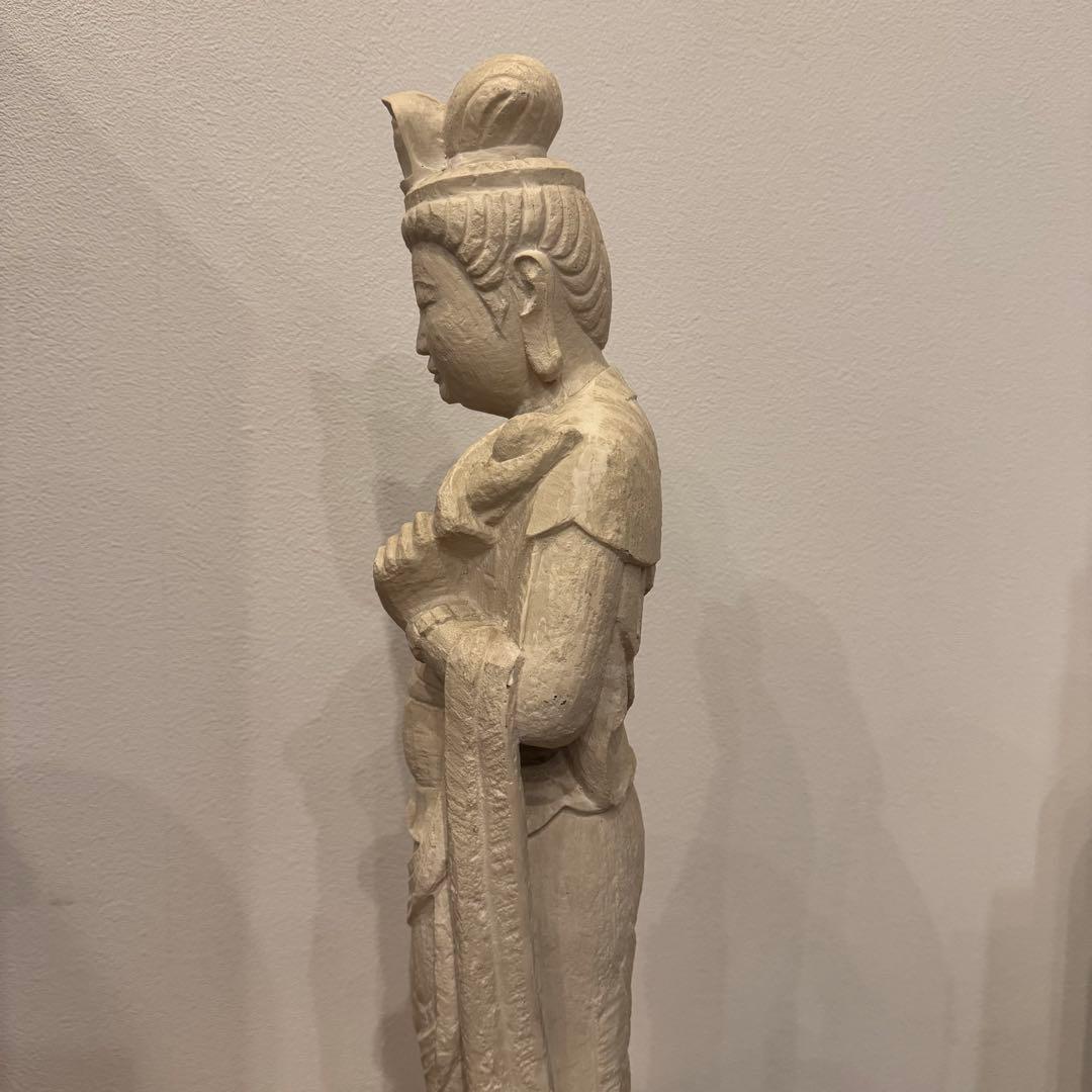 聖観音菩薩立像 石像 台座付 大型サイズ(高さ74cm)