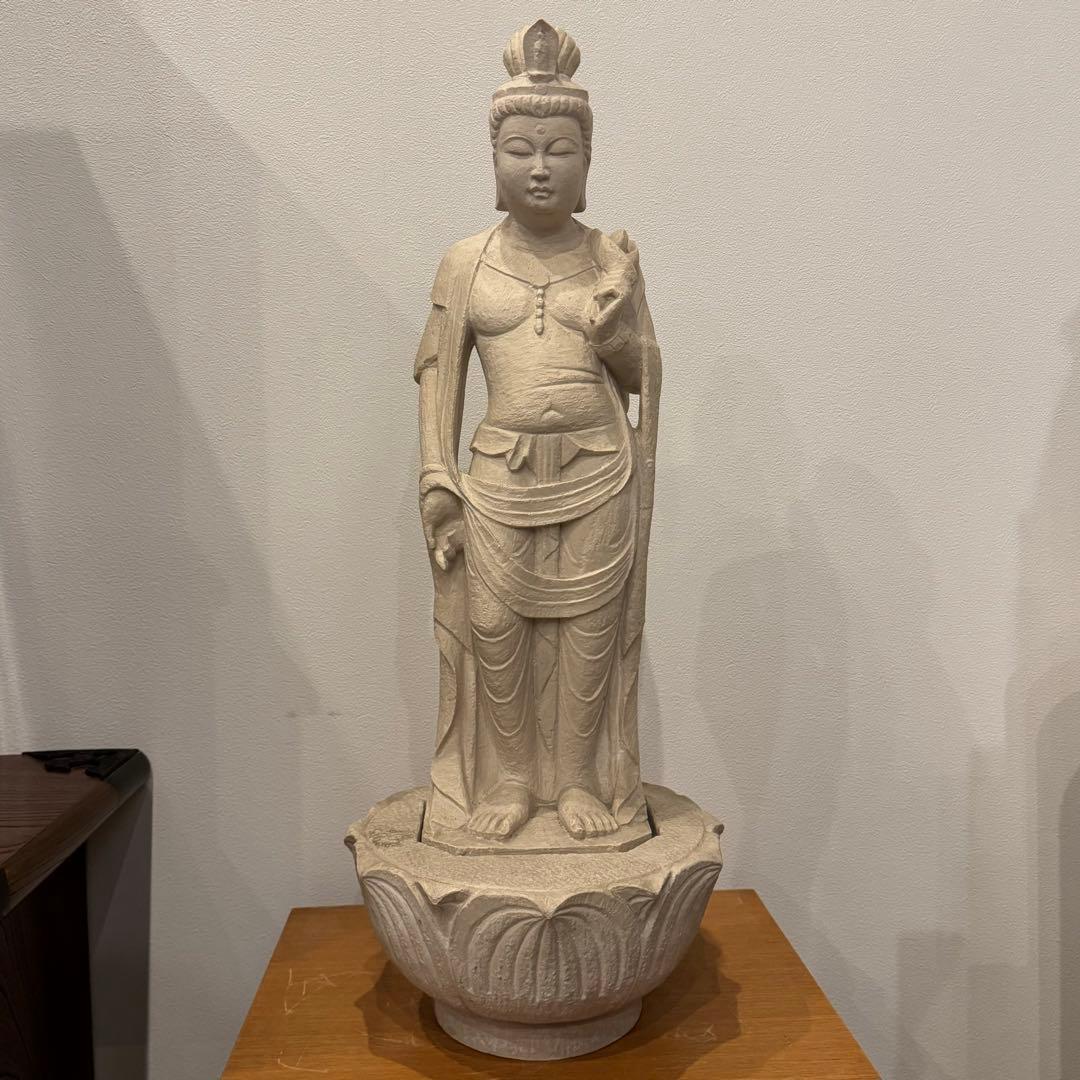 聖観音菩薩立像 石像 台座付 大型サイズ(高さ74cm)