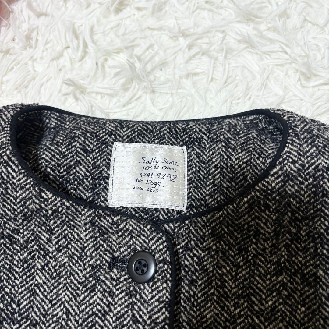 【希少✨】サリースコット　ノーカラー　ジャケット　ヘリンボーン　パイピング　9号