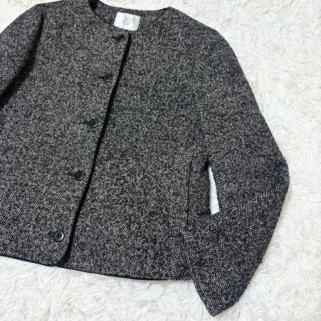 【希少✨】サリースコット　ノーカラー　ジャケット　ヘリンボーン　パイピング　9号
