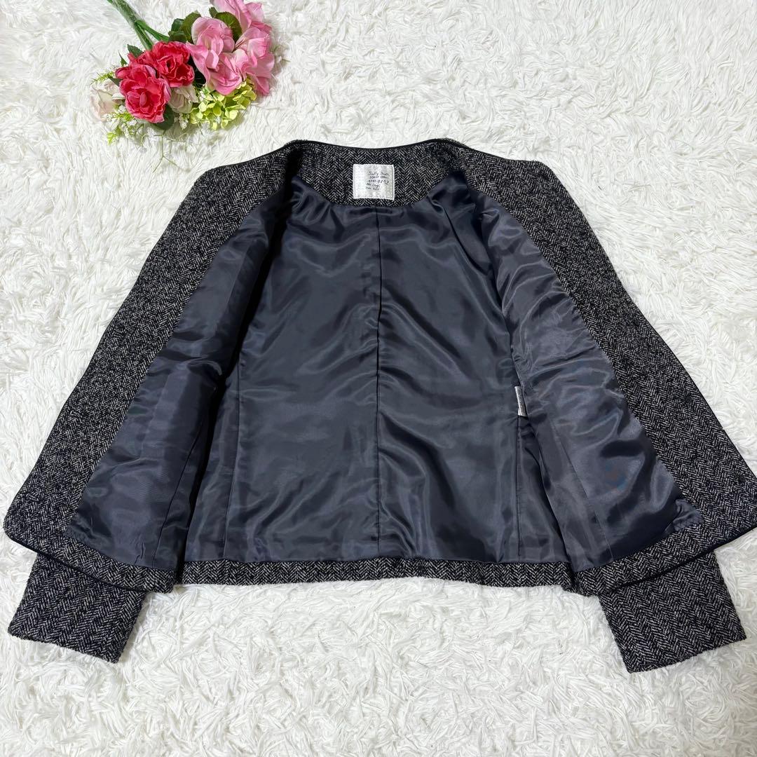 【希少✨】サリースコット　ノーカラー　ジャケット　ヘリンボーン　パイピング　9号