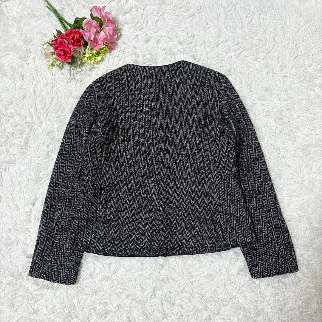 【希少✨】サリースコット　ノーカラー　ジャケット　ヘリンボーン　パイピング　9号