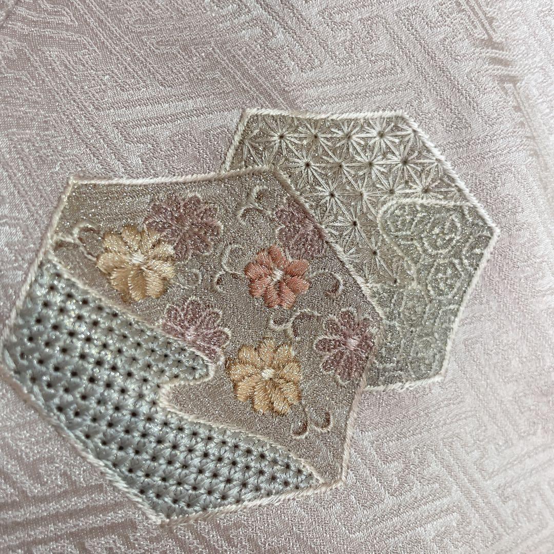 訪問着　フルセット　亀甲紋様　汕頭刺繍　鹿の子絞り　紗綾形地紋　入学式　H8