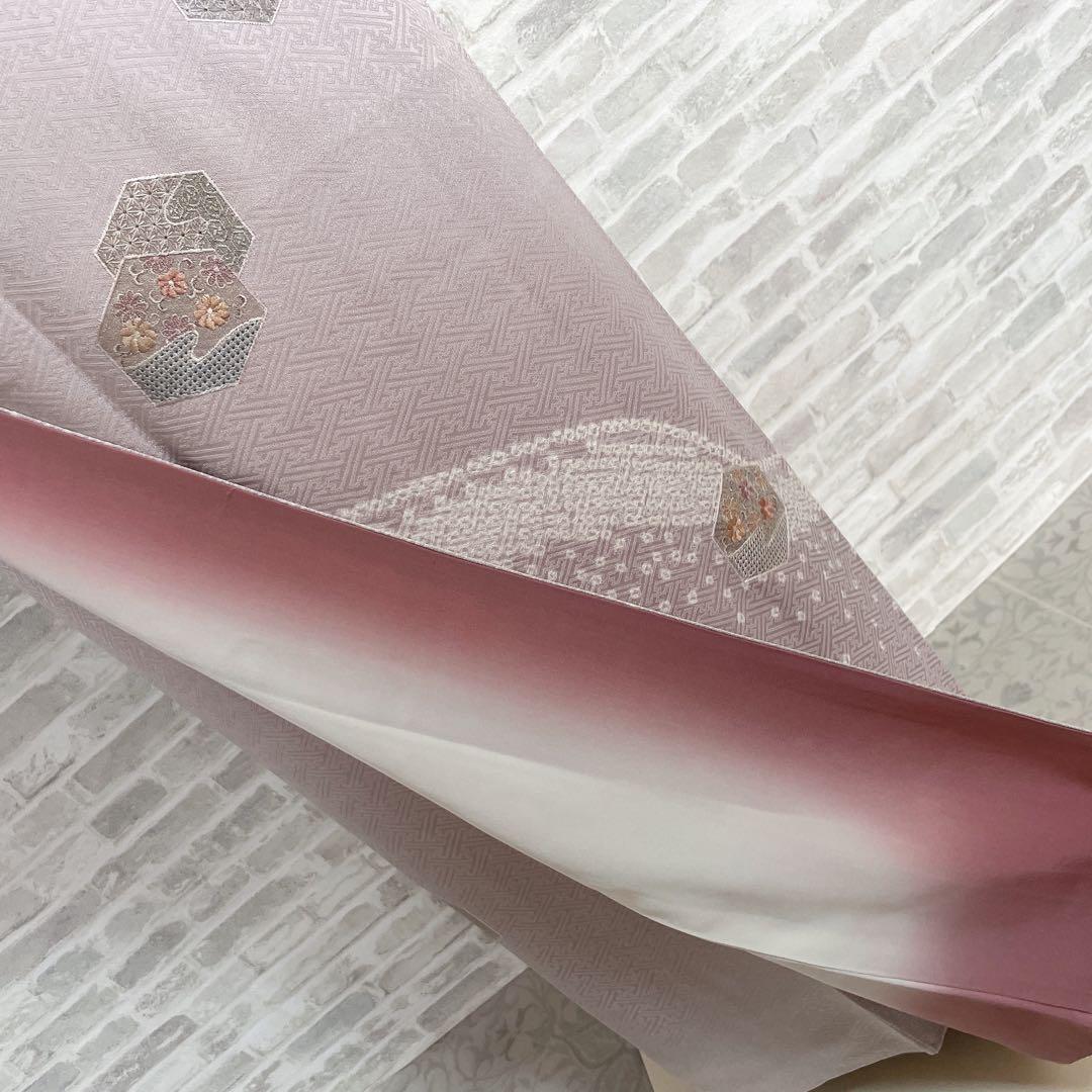 訪問着　フルセット　亀甲紋様　汕頭刺繍　鹿の子絞り　紗綾形地紋　入学式　H8