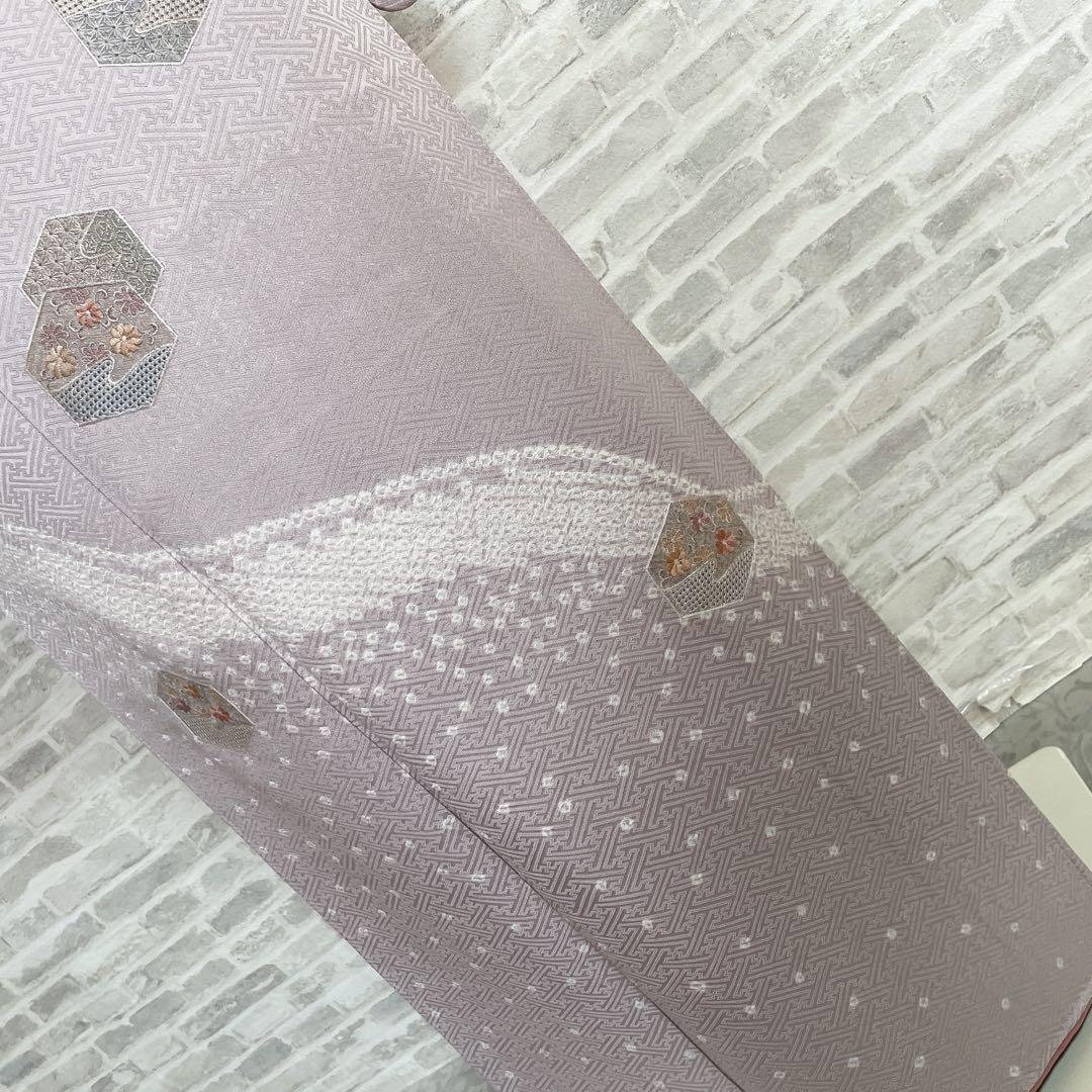 訪問着　フルセット　亀甲紋様　汕頭刺繍　鹿の子絞り　紗綾形地紋　入学式　H8