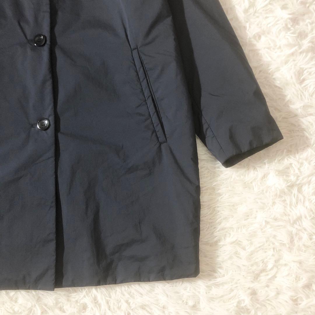 極美品 ヘルノ 中綿入りナイロンコート ステンカラー ミドル丈 ネイビー L