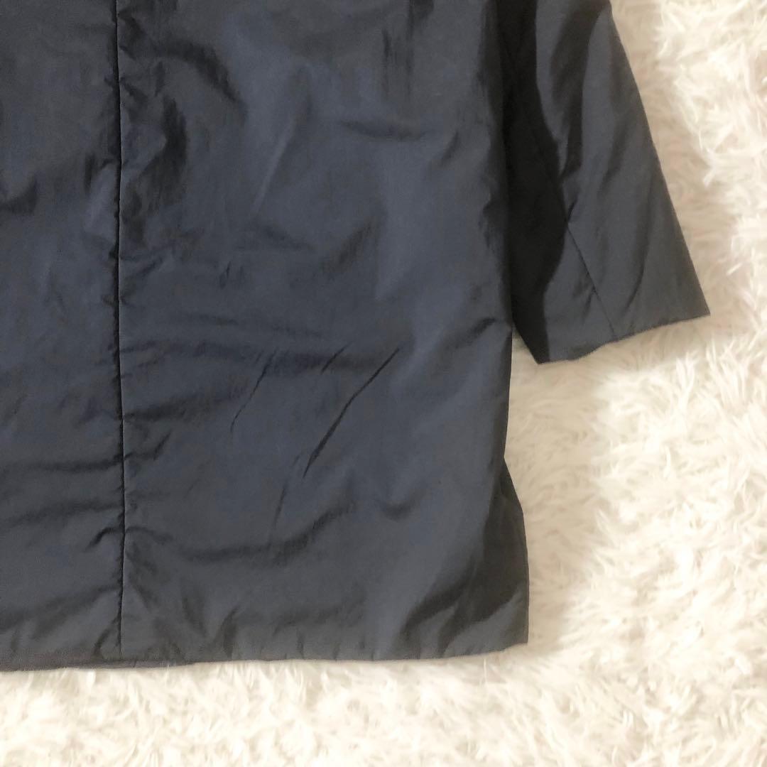 極美品 ヘルノ 中綿入りナイロンコート ステンカラー ミドル丈 ネイビー L