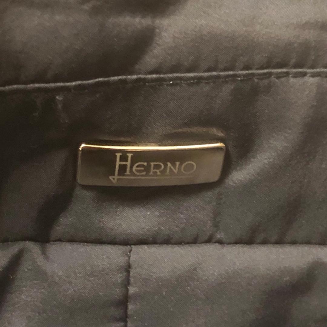 極美品 ヘルノ 中綿入りナイロンコート ステンカラー ミドル丈 ネイビー L