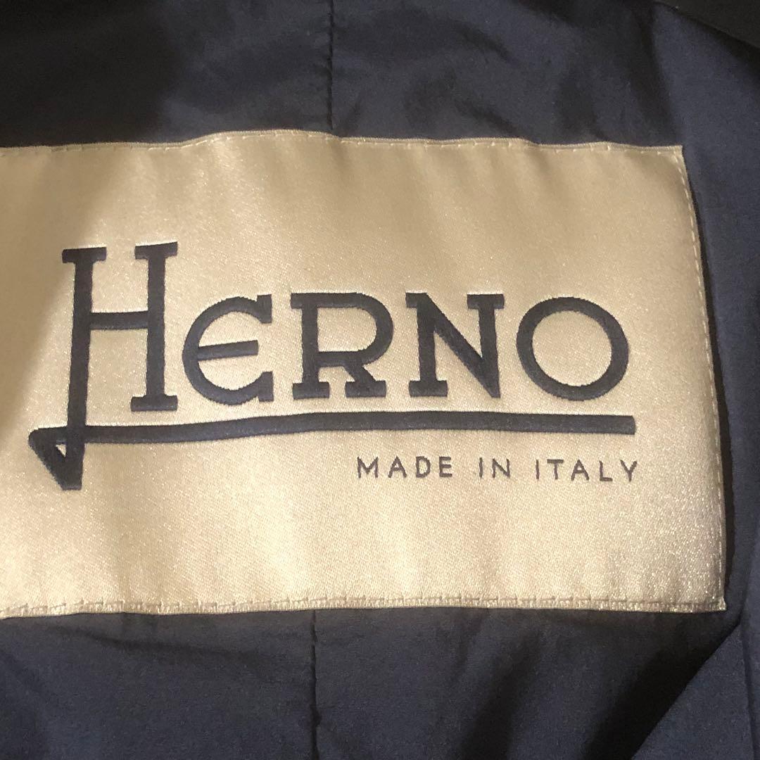 極美品 ヘルノ 中綿入りナイロンコート ステンカラー ミドル丈 ネイビー L