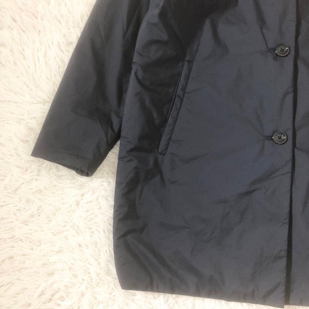 極美品 ヘルノ 中綿入りナイロンコート ステンカラー ミドル丈 ネイビー L