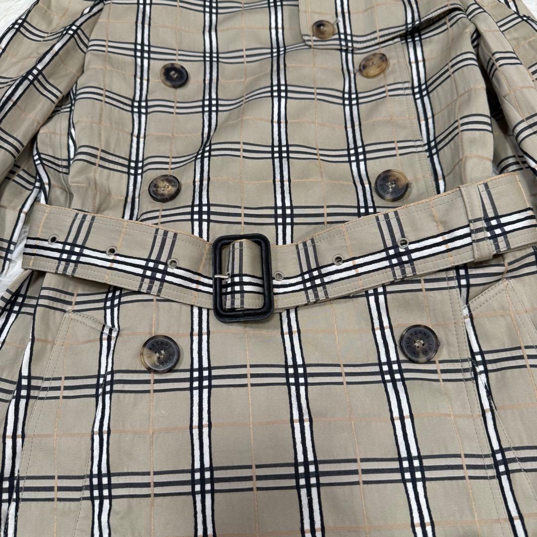 バーバリーロンドン チェック総柄 スプリングコート シルク混 ベルト USA4