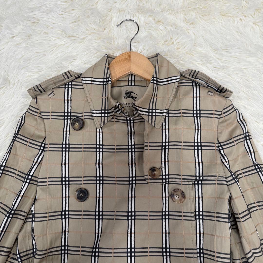 バーバリーロンドン チェック総柄 スプリングコート シルク混 ベルト USA4