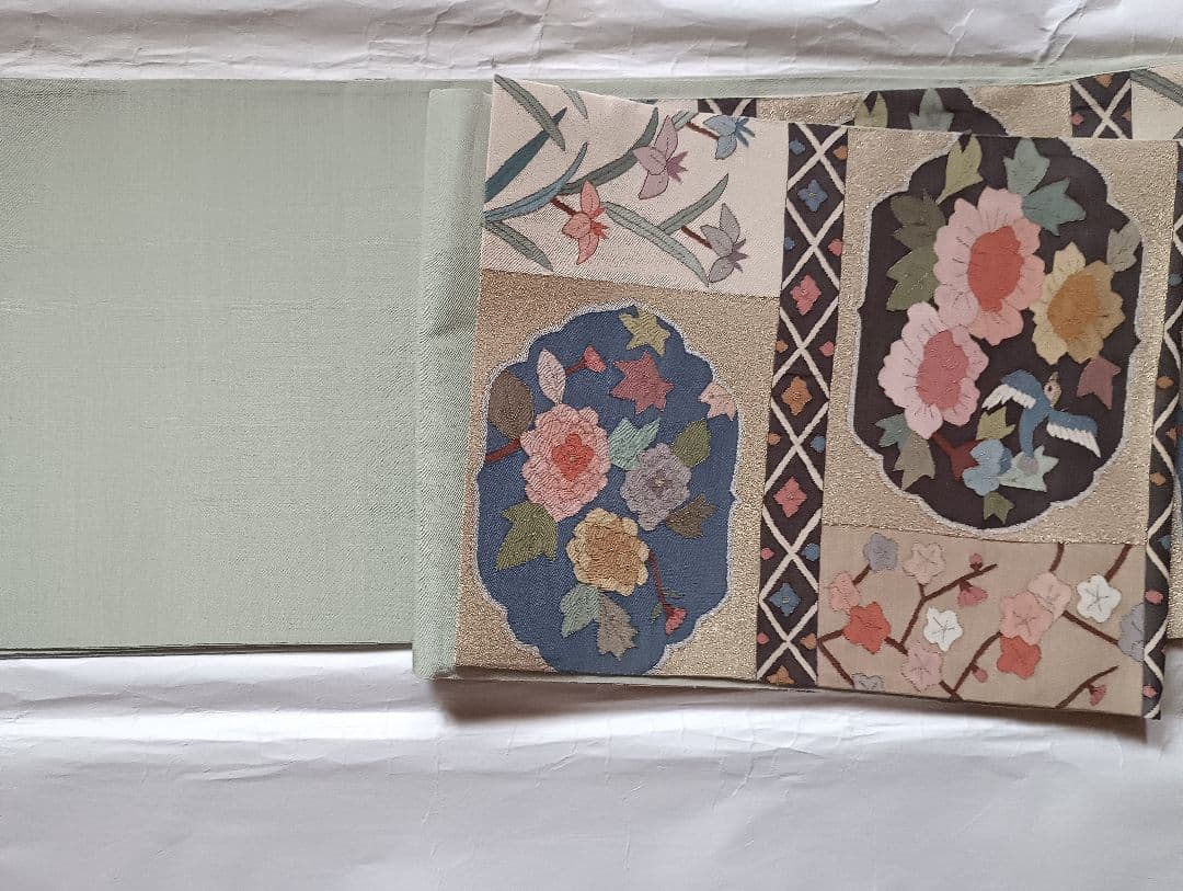 花柄と鳥の刺繍 袋帯