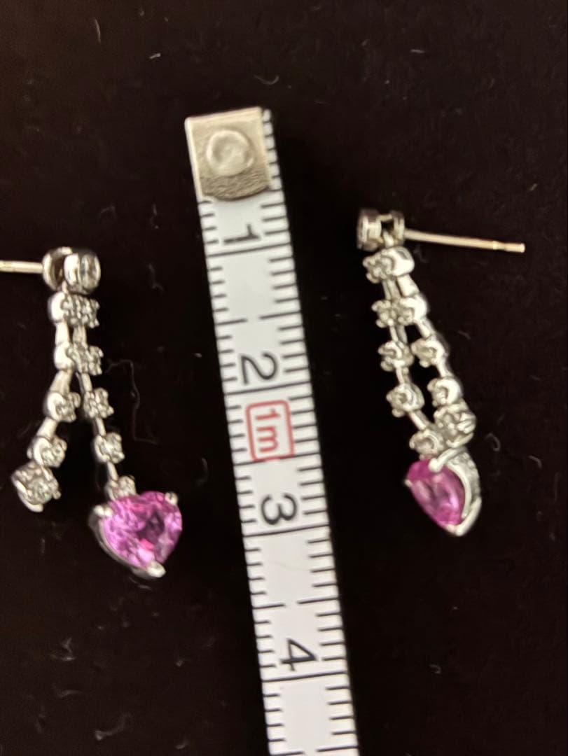 K14WG ピンクストーン ハート型ピアス
