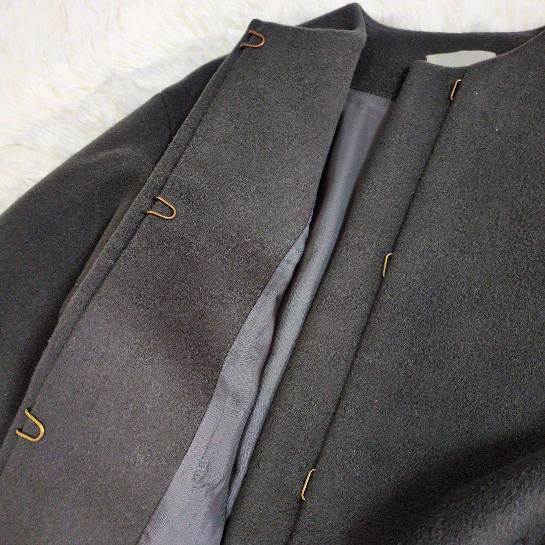 IENA　イエナ　ノーカラー　ロングコート　ラムウール　羊毛　チャコール　グレー