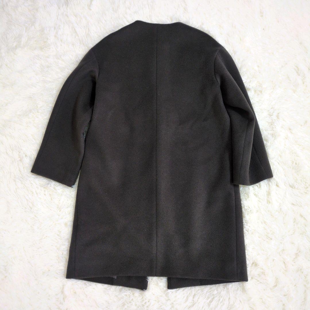 IENA　イエナ　ノーカラー　ロングコート　ラムウール　羊毛　チャコール　グレー