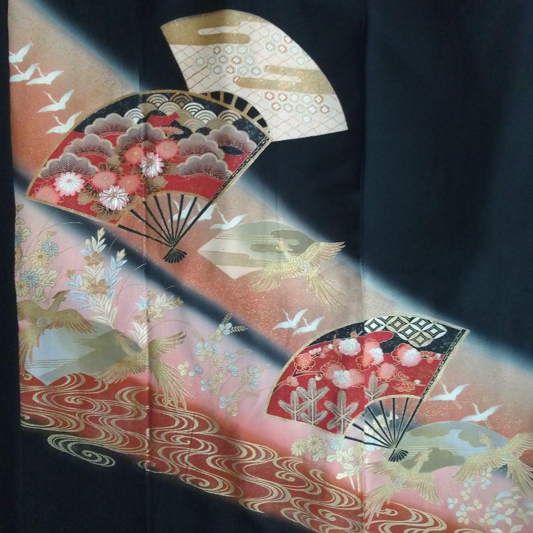 着物リメイクワンピース 留袖ドレス 扇子 落款あり作家物