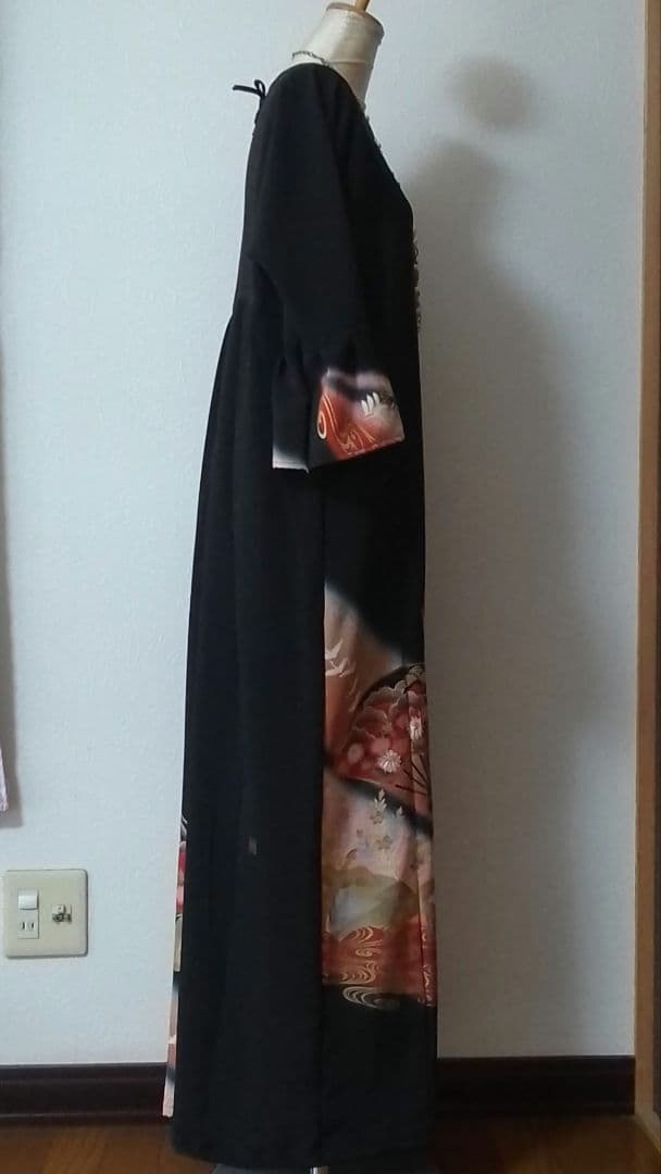 着物リメイクワンピース 留袖ドレス 扇子 落款あり作家物