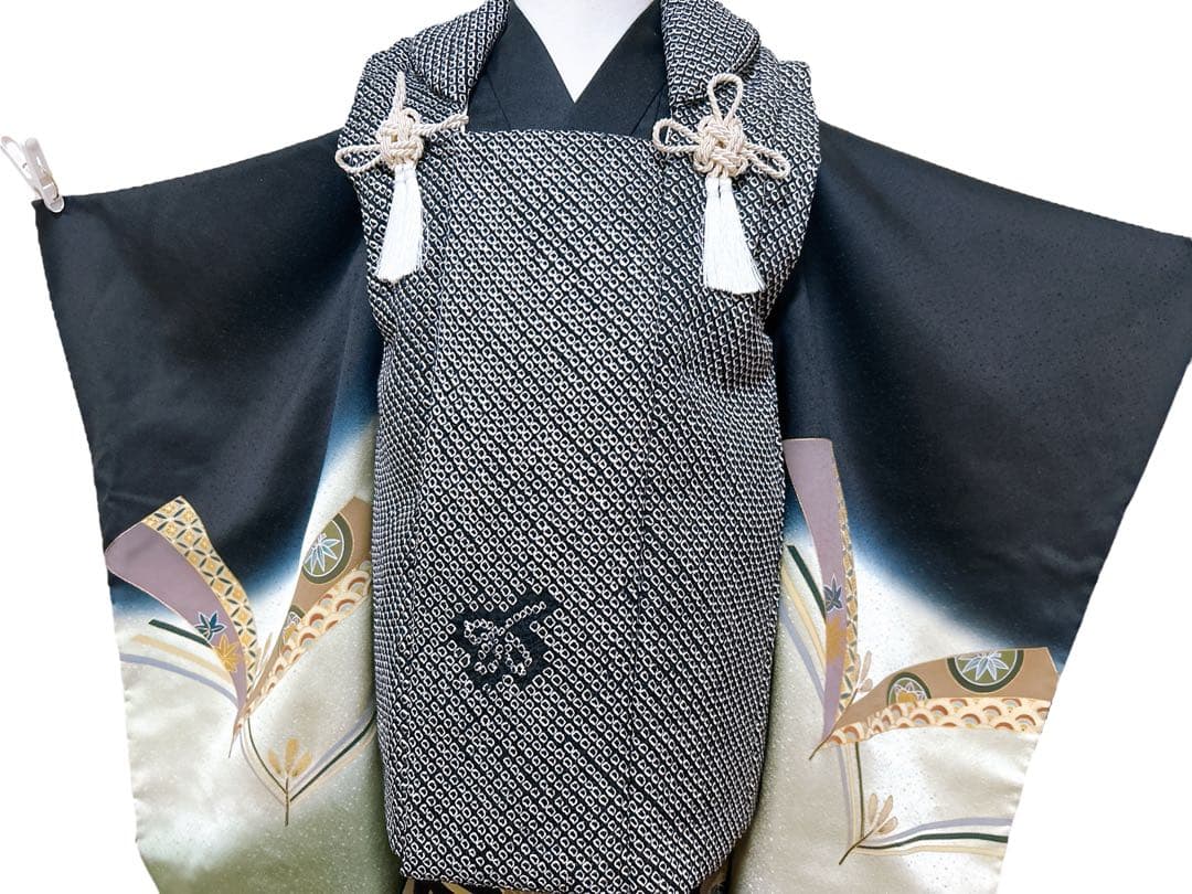 人気!総絞り被布♡七五三　3歳　男の子　フルセット　一式　兜　黒系