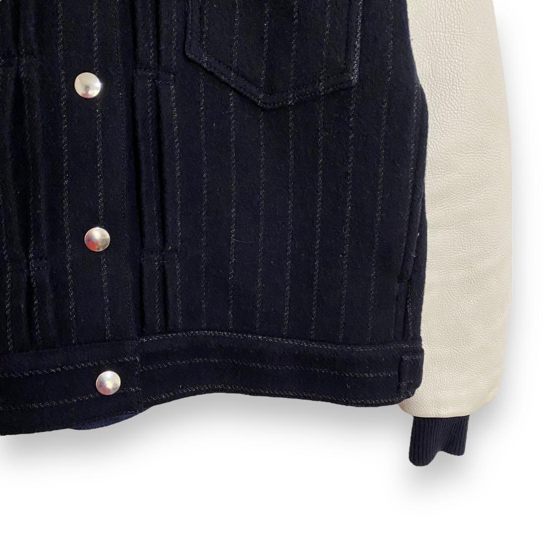 sacai luck サカイラック 袖レザースタジャン ネイビー ストライプ S