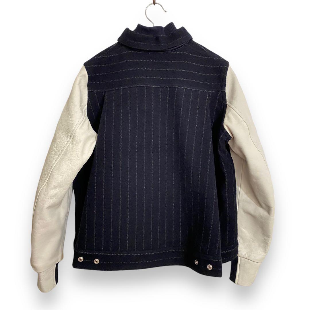 sacai luck サカイラック 袖レザースタジャン ネイビー ストライプ S