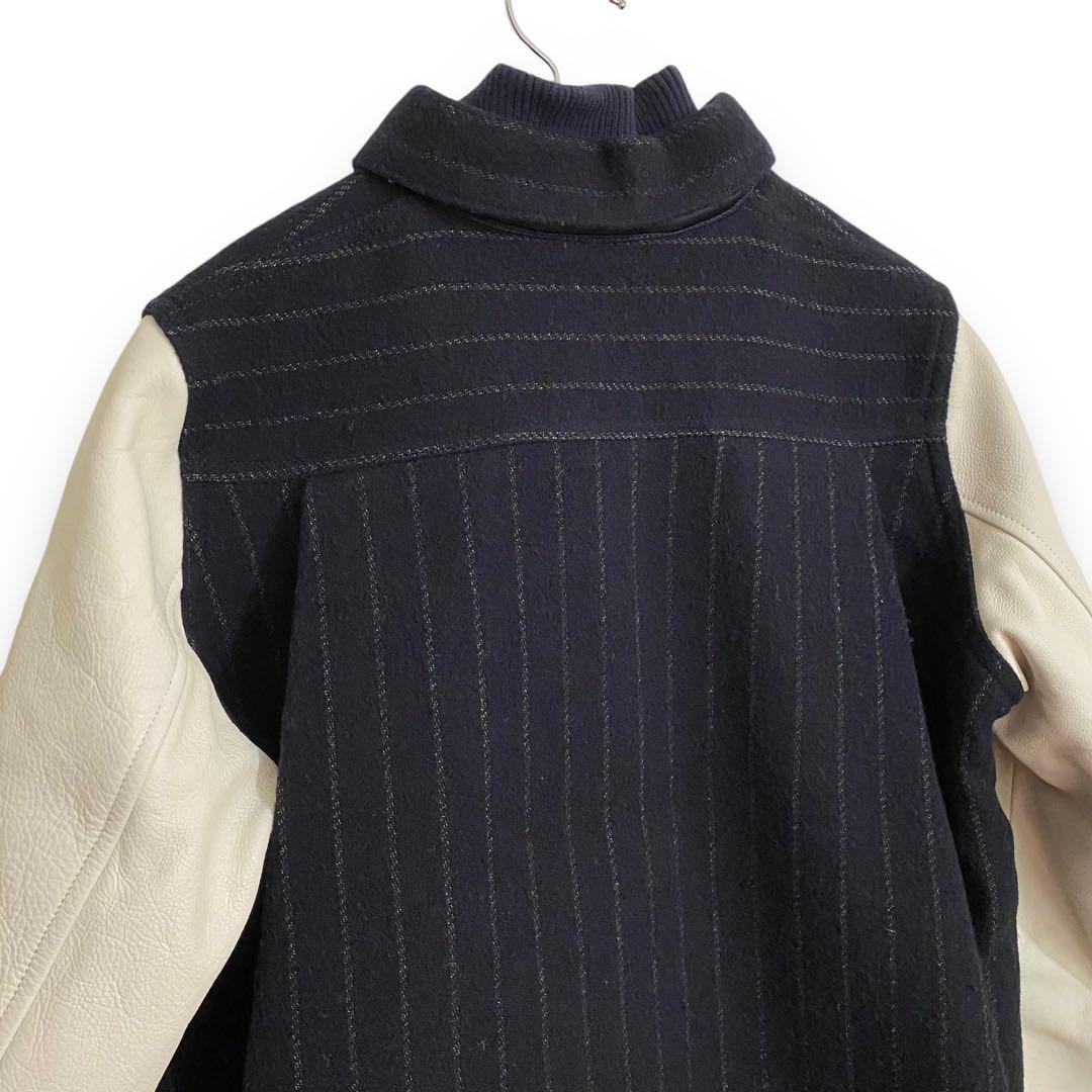 sacai luck サカイラック 袖レザースタジャン ネイビー ストライプ S