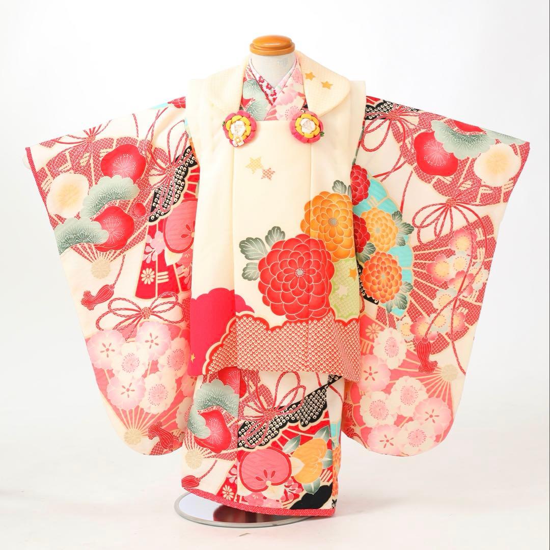 七五三 3歳着物 被布セット 化繊 レトロ調