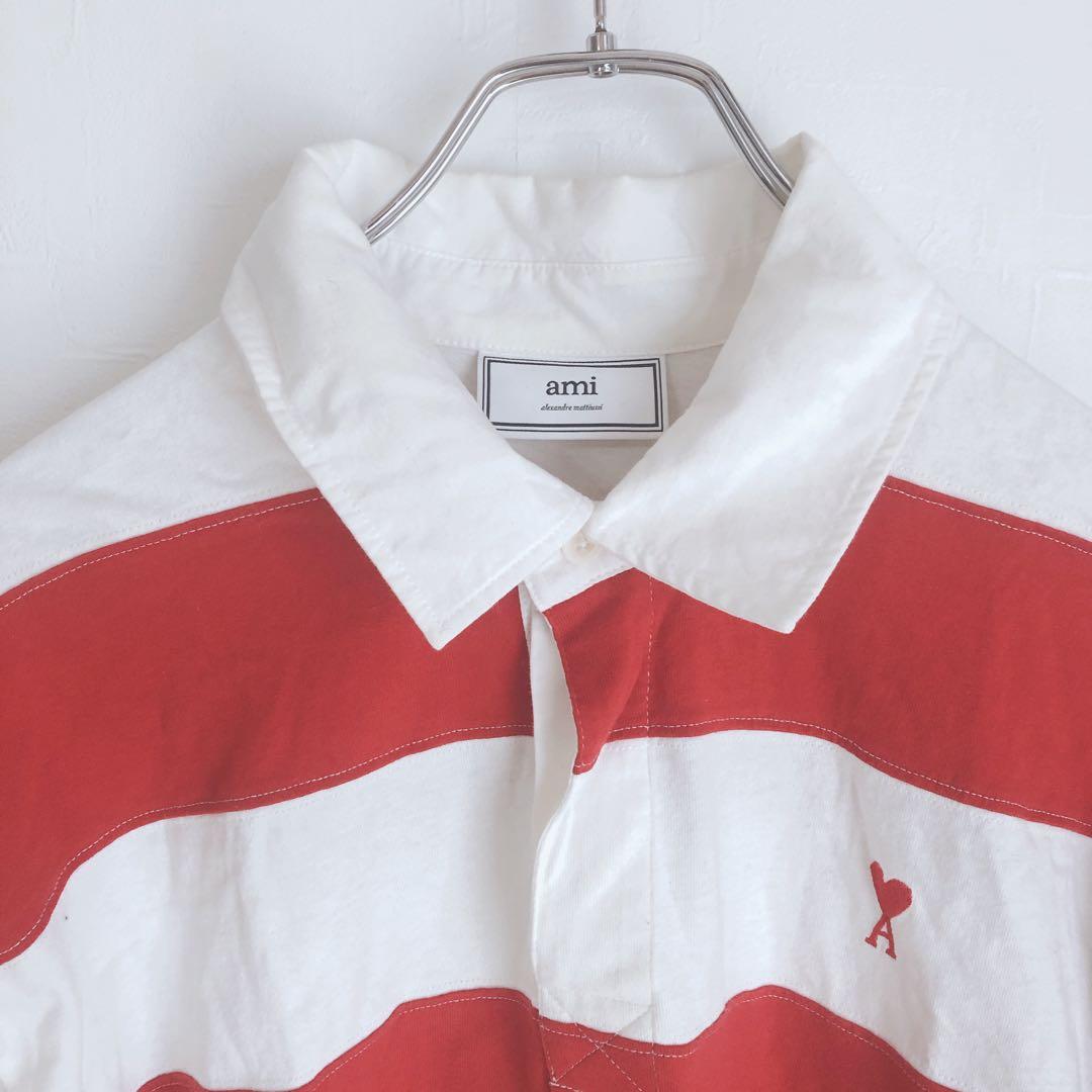 アミアレクサンドルマテュッシ　長袖トップス　長袖ポロシャツ　ボーダー　レッド　L