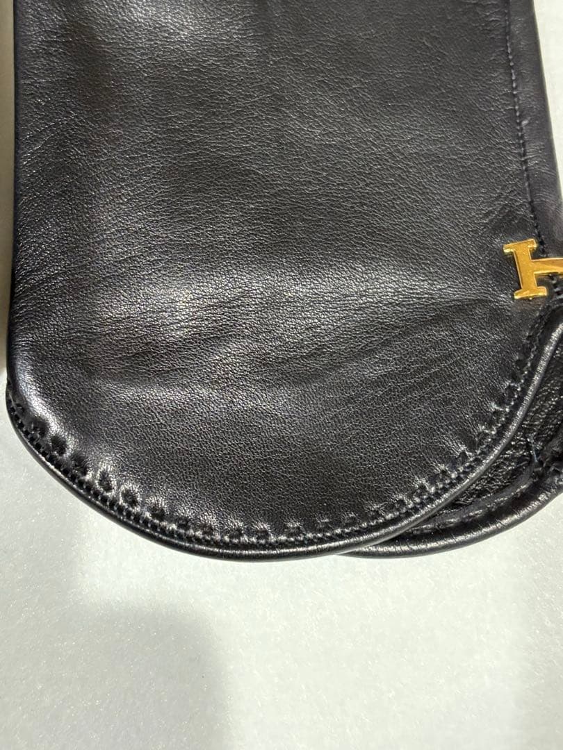 エルメス ラムレザー 手袋 ゴールド金具 ブラック サイズ7