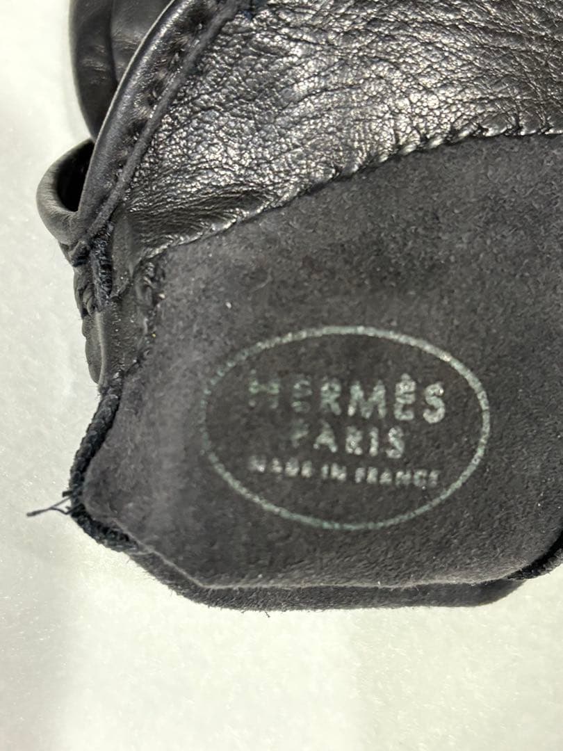 エルメス ラムレザー 手袋 ゴールド金具 ブラック サイズ7