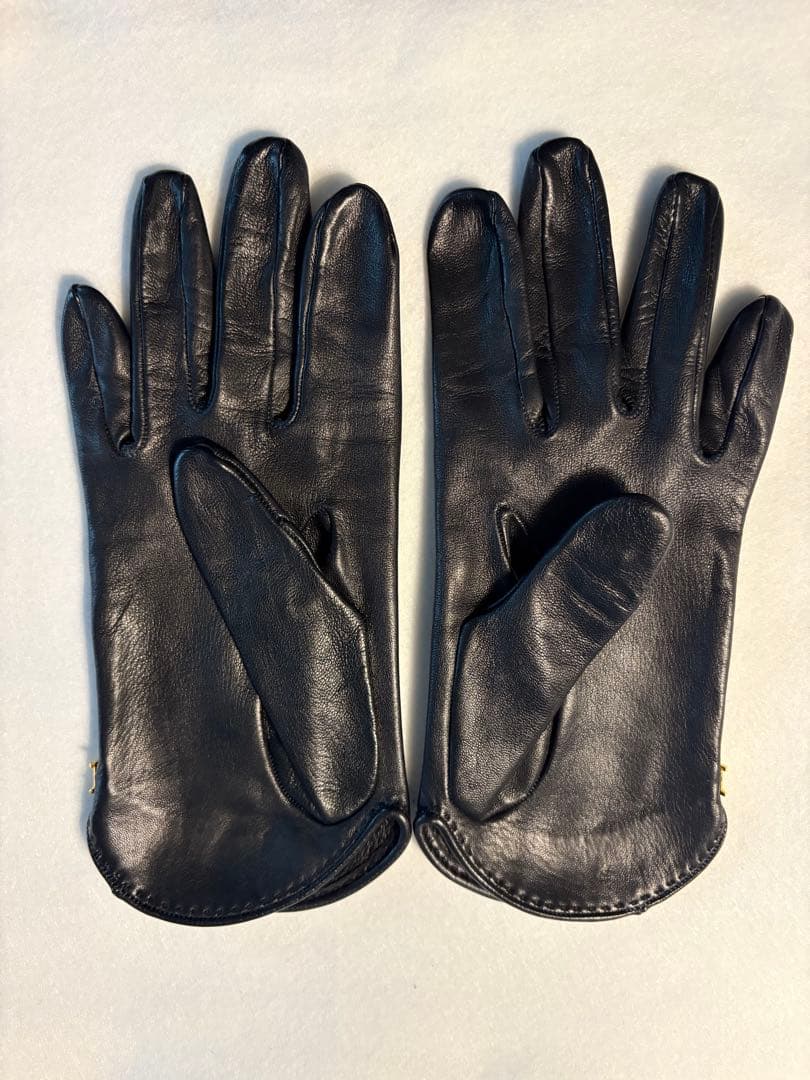 エルメス ラムレザー 手袋 ゴールド金具 ブラック サイズ7